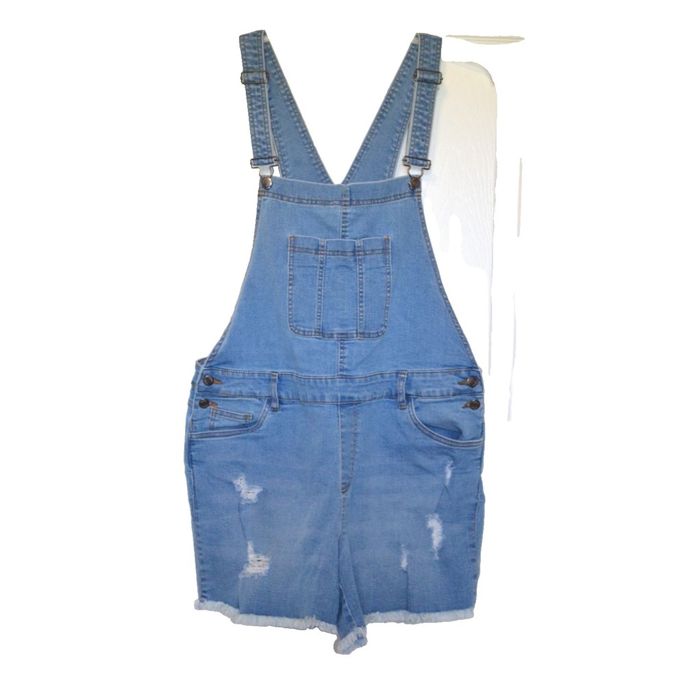 Venus Womens‎ Size 16 Blue Short Overalls Denim Shorts Bib Shortalls Distressed